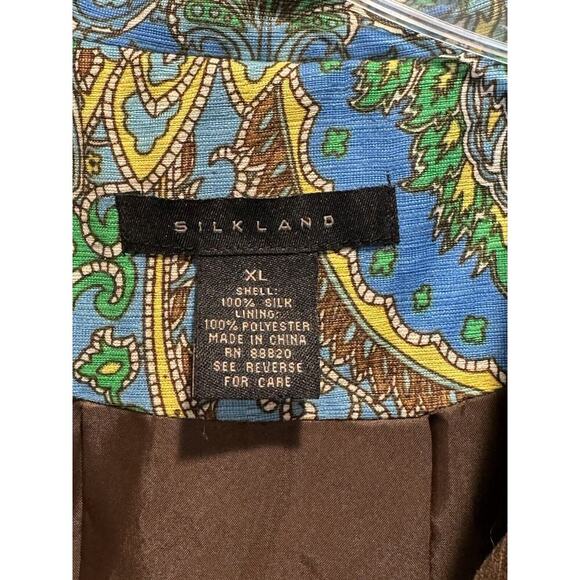 SILKLAND XL One Button Blazer Paisley Print 3/4 Sleeve 100% Silk Artsy Lined - Picture 7 of 8